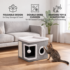 Modern Foldable Cat House with Double-Sided All-Season Cushion & Hanging Toys