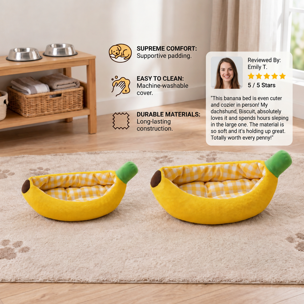 Banana-Shaped Cozy Pet Bed for Dogs