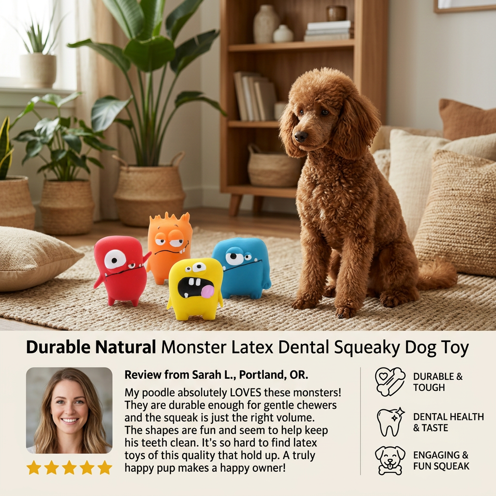 Durable Natural Monster Latex Dental Squeaky Dog Toy