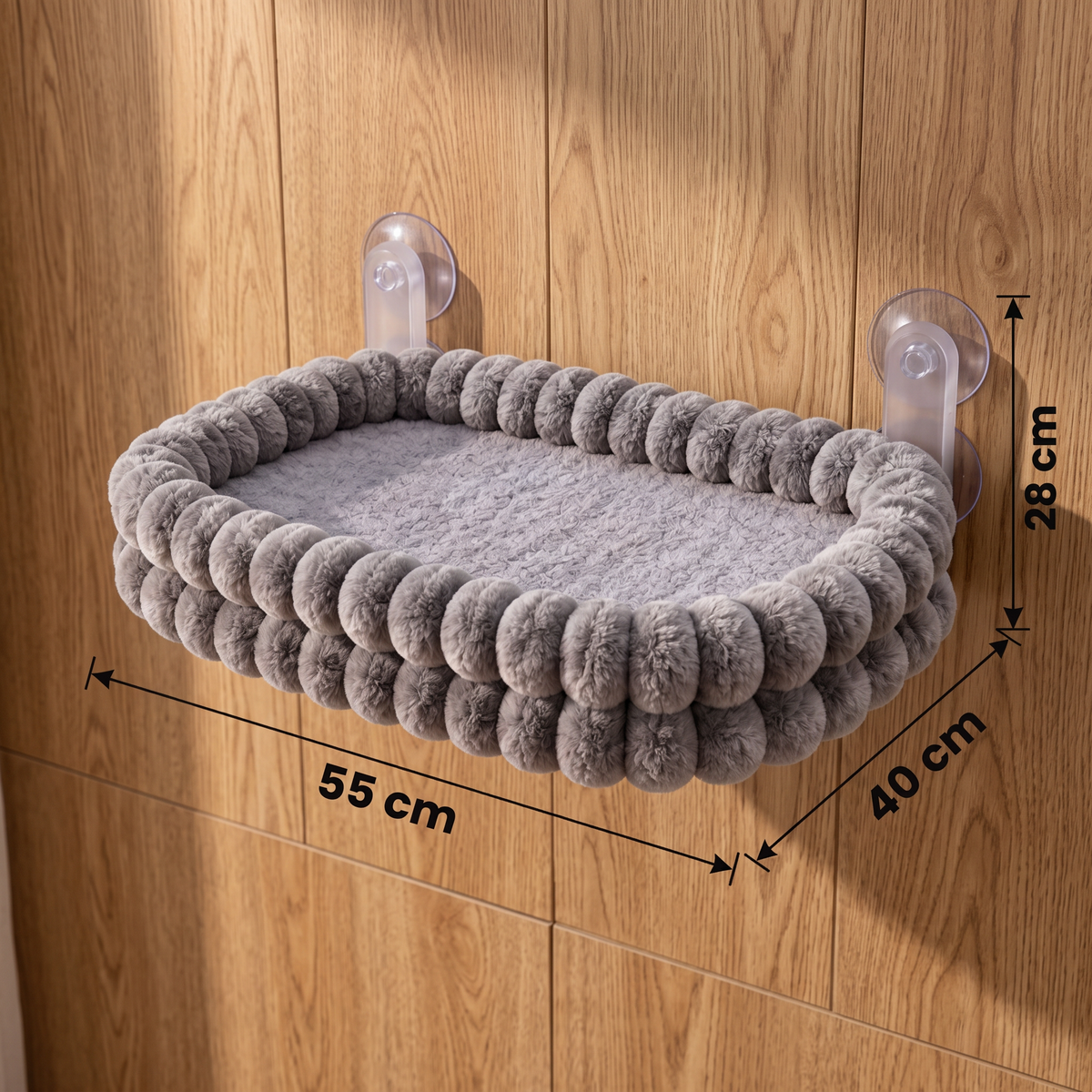Fluffy Cordless Folding Cat Window Hammock with Strong Suction Cups & Washable Cover
