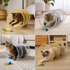 Collapsible Spiral Cat Play Tunnel with Feather Bells