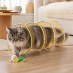 Collapsible Spiral Cat Play Tunnel with Feather Bells