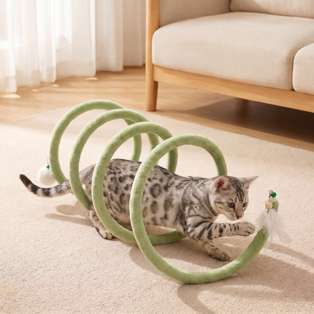 Foldable Spiral Cat Play Tunnel with Hanging Bell