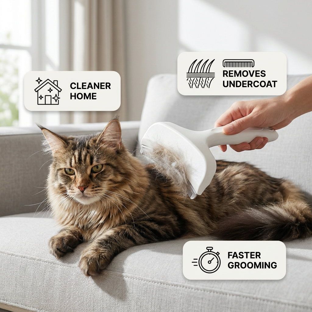 Cat Deshedding Undercoat Rake – Extra-Wide Grooming Tool for Loose Fur & Long Hair
