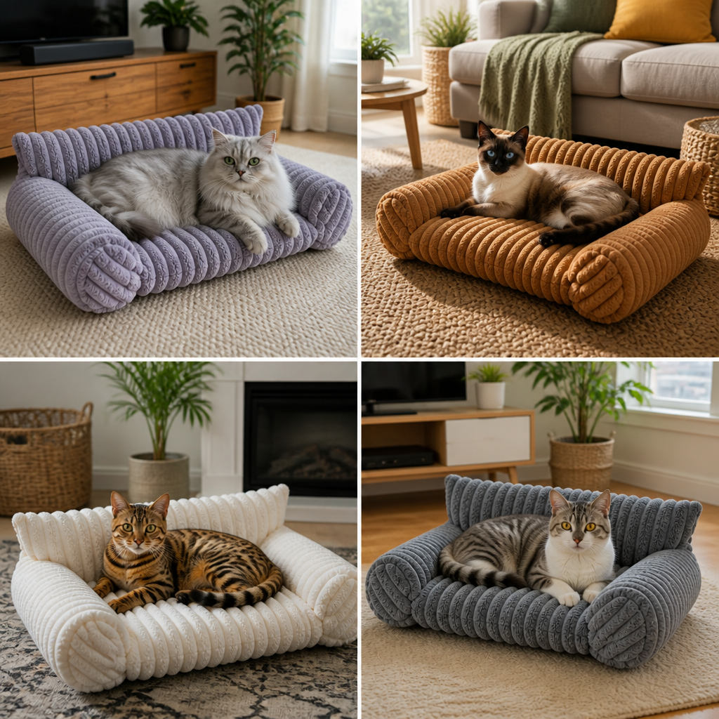 Fluffy Cloud Cat Sofa Bed with Soft Bolsters & Washable Covers