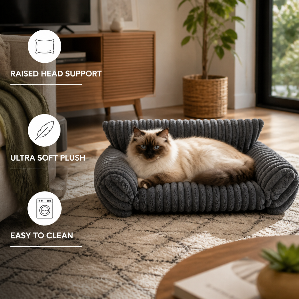 Fluffy Cloud Cat Sofa Bed with Soft Bolsters & Washable Covers