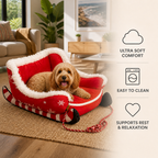 Christmas Sleigh-Shaped Plush Pet Bed with Washable Waterproof Cover