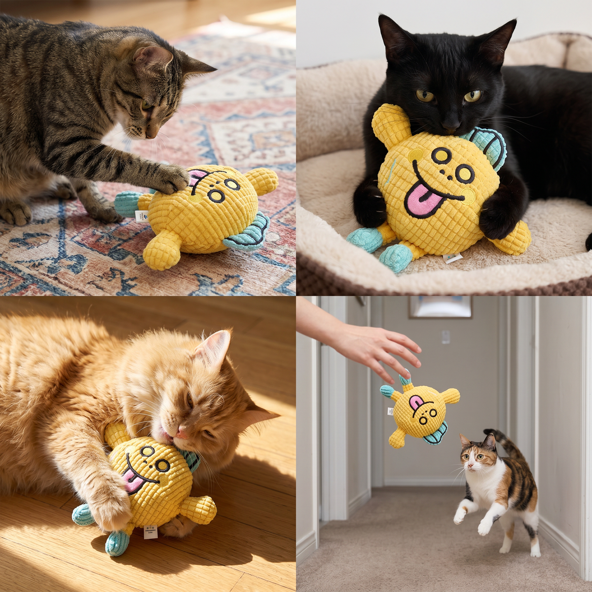 Crinkle Waffle Cat Toy with Catnip Pocket and Squeaky Sound