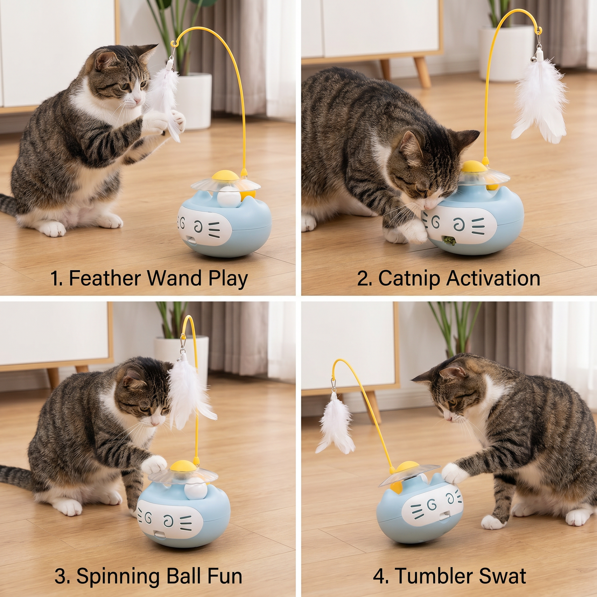 3in1 Interactive Catnip Cat Toy with Feather Wand & Bell