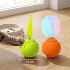 2-Pack Interactive Cat Balls – Plush Feather Tail & Squeaky Sound