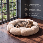 Luxury Floral Fluffy Donut Cat Bed – Soft & Washable Round Cushion