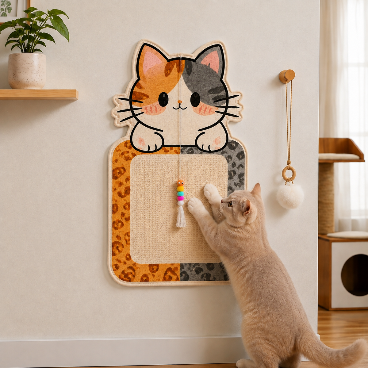 2-in-1 Wall-Mounted Cat Scratcher & Interactive Play Toy