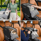 Safe Small Dog & Cat Car Travel Carrier with Safety Leash & Non-Slip Base
