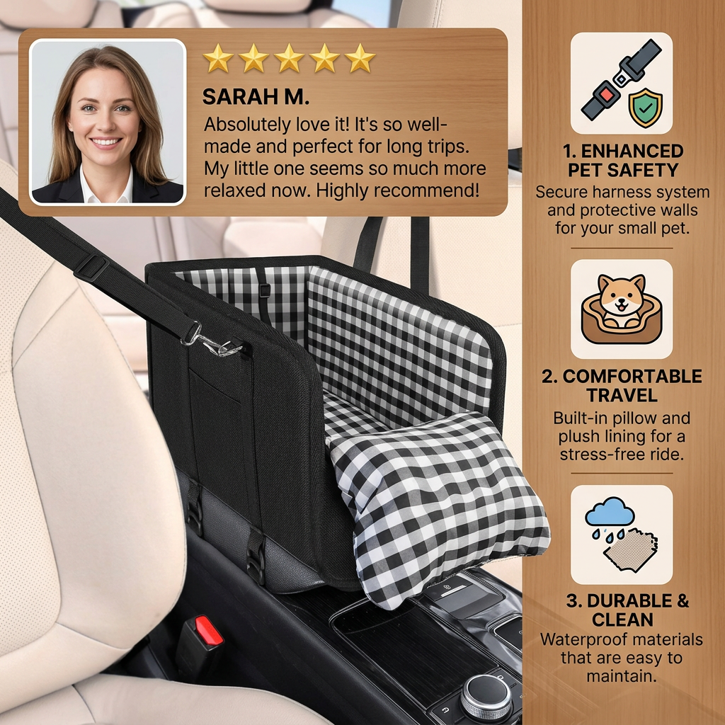 Safe Small Dog & Cat Car Travel Carrier with Safety Leash & Non-Slip Base