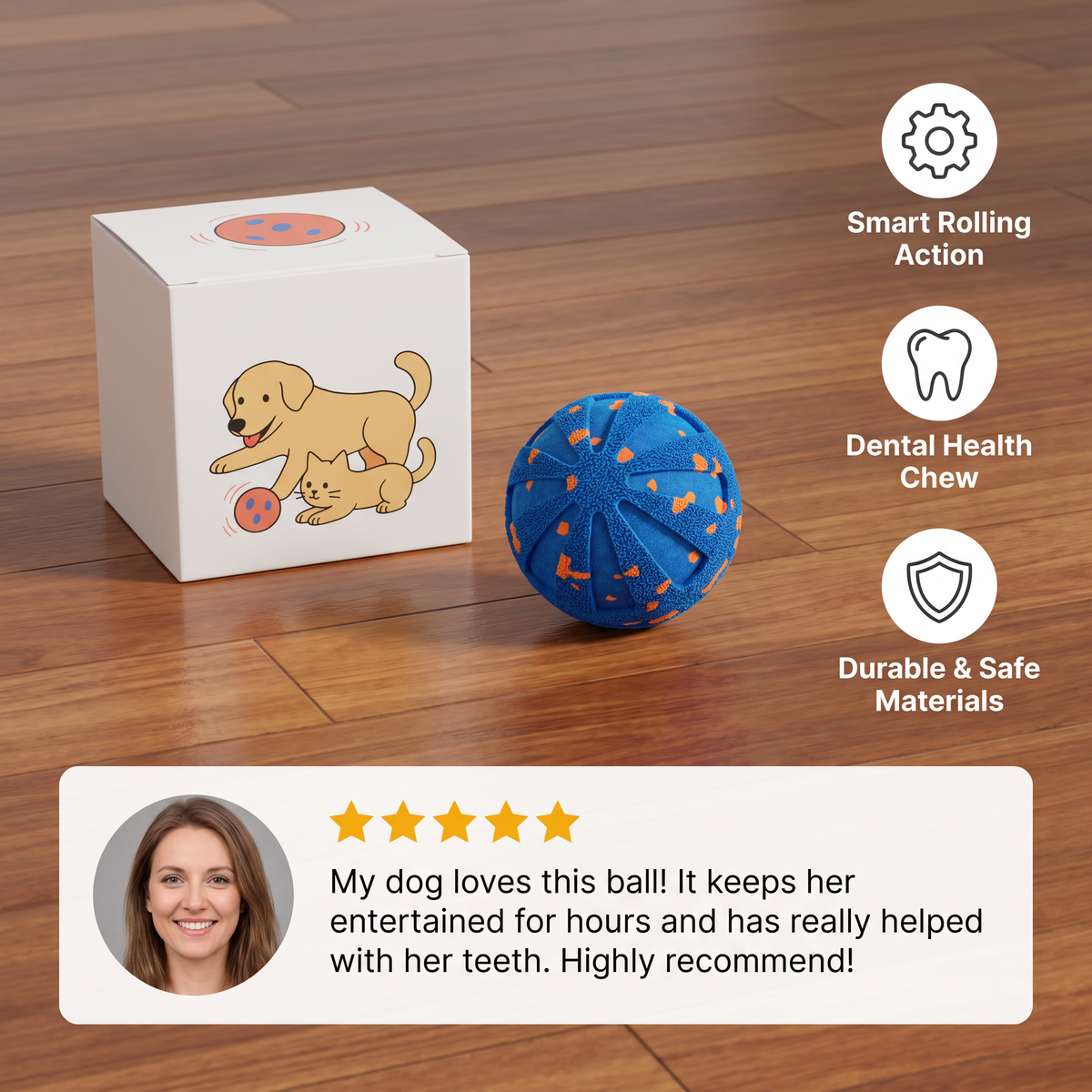 Interactive Rechargeable Dog Ball – Smart Rolling & Dental Chew Toy