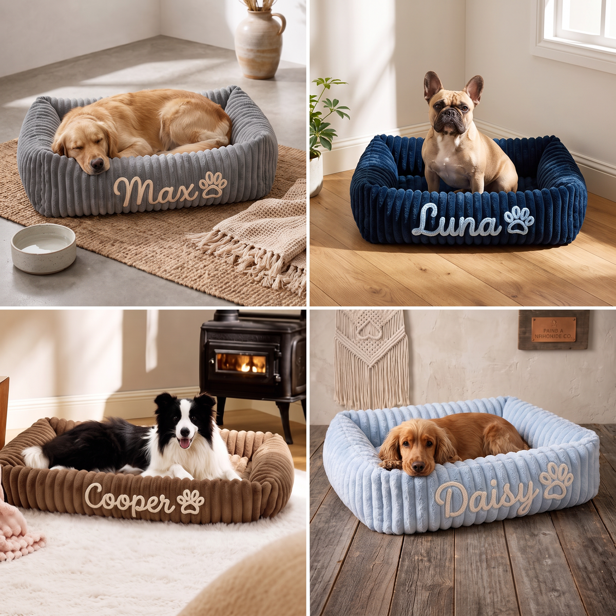 Personalized Fluffy Cloud Dog Bed with Soft Bolsters