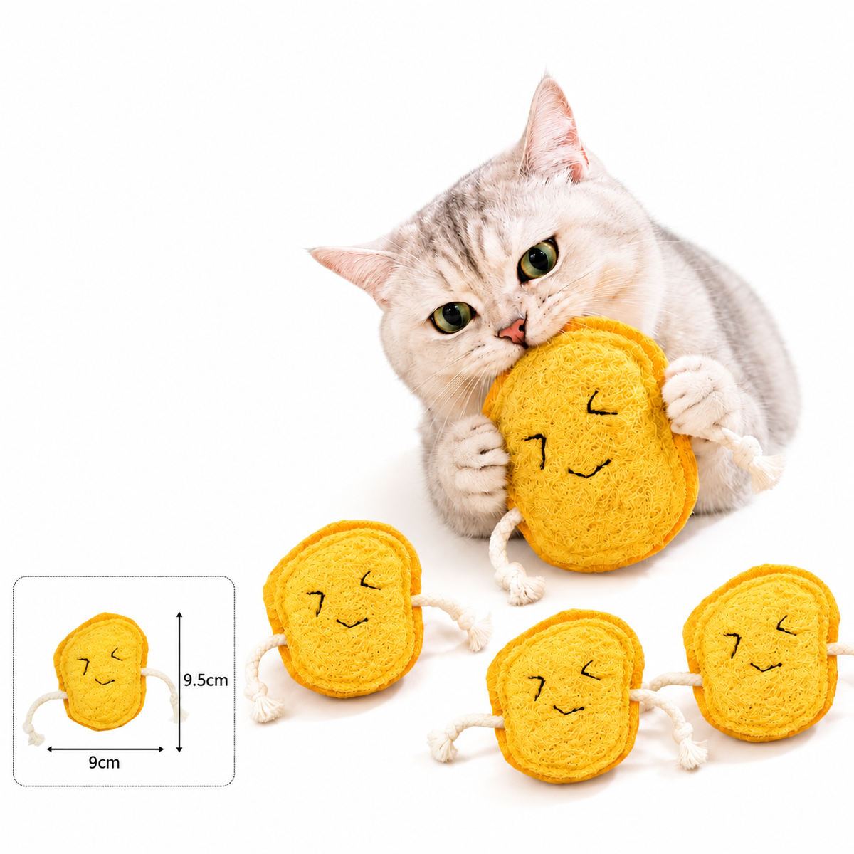 Teeth-Cleaning Catnip Chew Toys – Natural Loofah Dental Care & Play Set