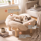 Luxury Elevated Wooden Flower Pet Bed with Plush Cushion
