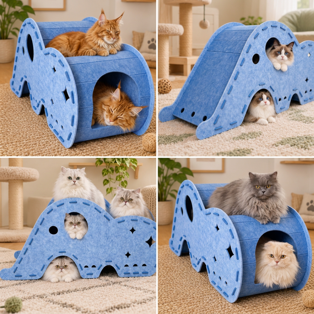 Elephant-Shaped Felt Cat Play Tunnel & Cozy Bed – Foldable and Connectable Design