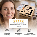 Interactive Wooden Cat Puzzle Box – Scratch, Hide & Treat Enrichment Toy