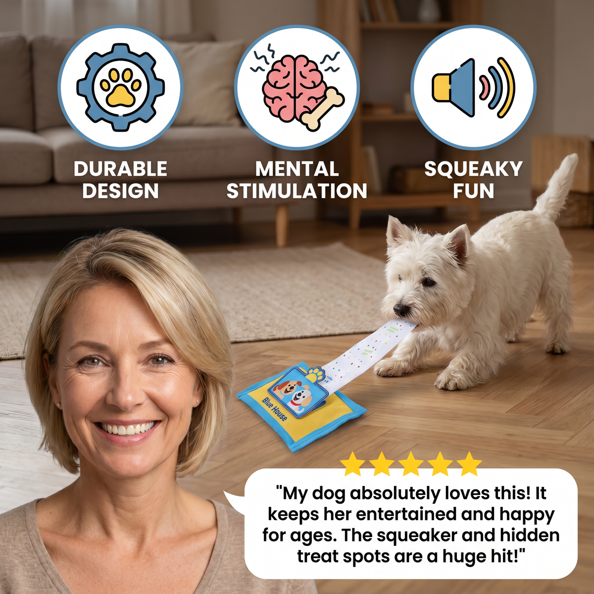 Durable Wet Wipe Snuffle Toy for Dogs – Squeaky Nosework Puzzle with Hidden Treat Pocket